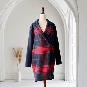Gap Wool Blend Navy and Red Tartan Plaid Double Breasted Coat size XL
